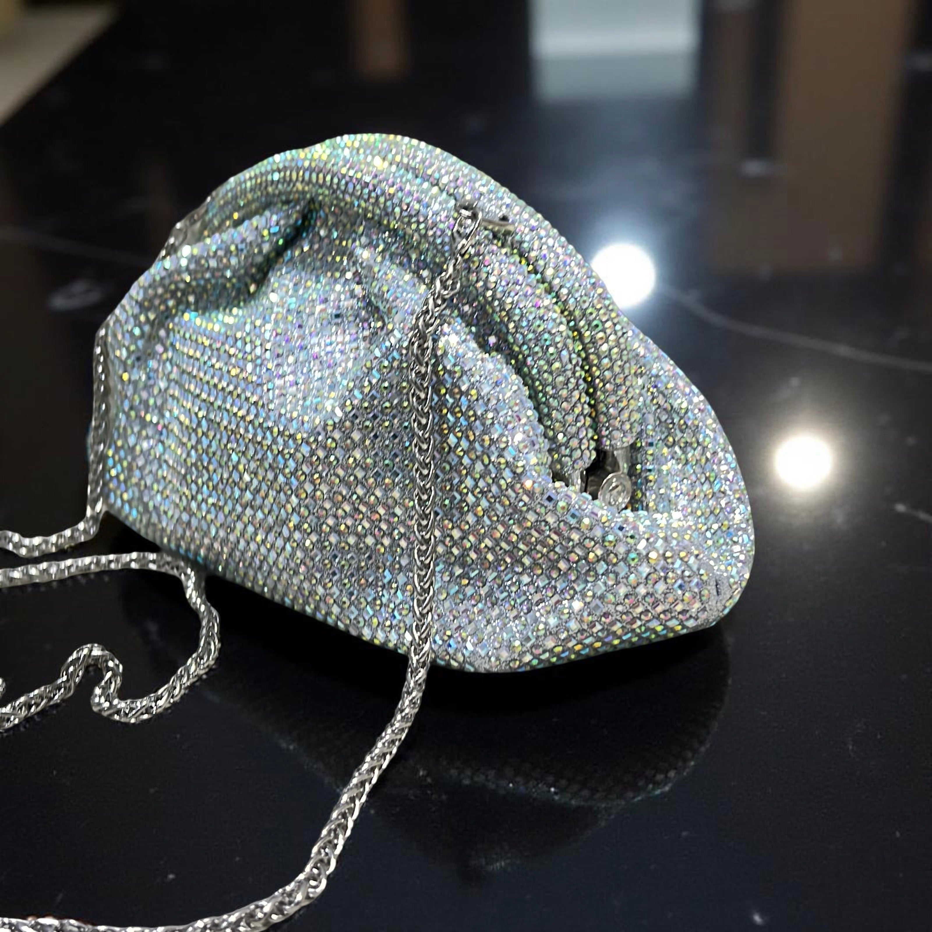 Oval Top Pouch Clutch Purse in Silver