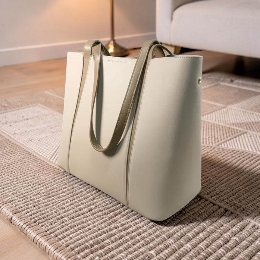 Chrisbella Leather Large Bag in Cream