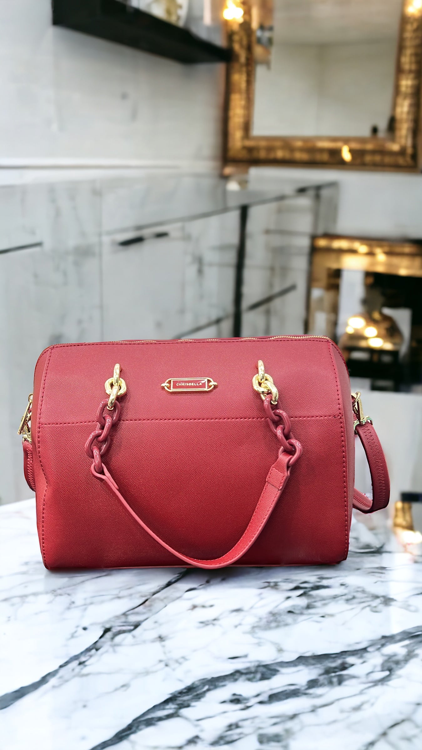 CHRISBELLA TEXTURED DOCTOR BAG IN RED