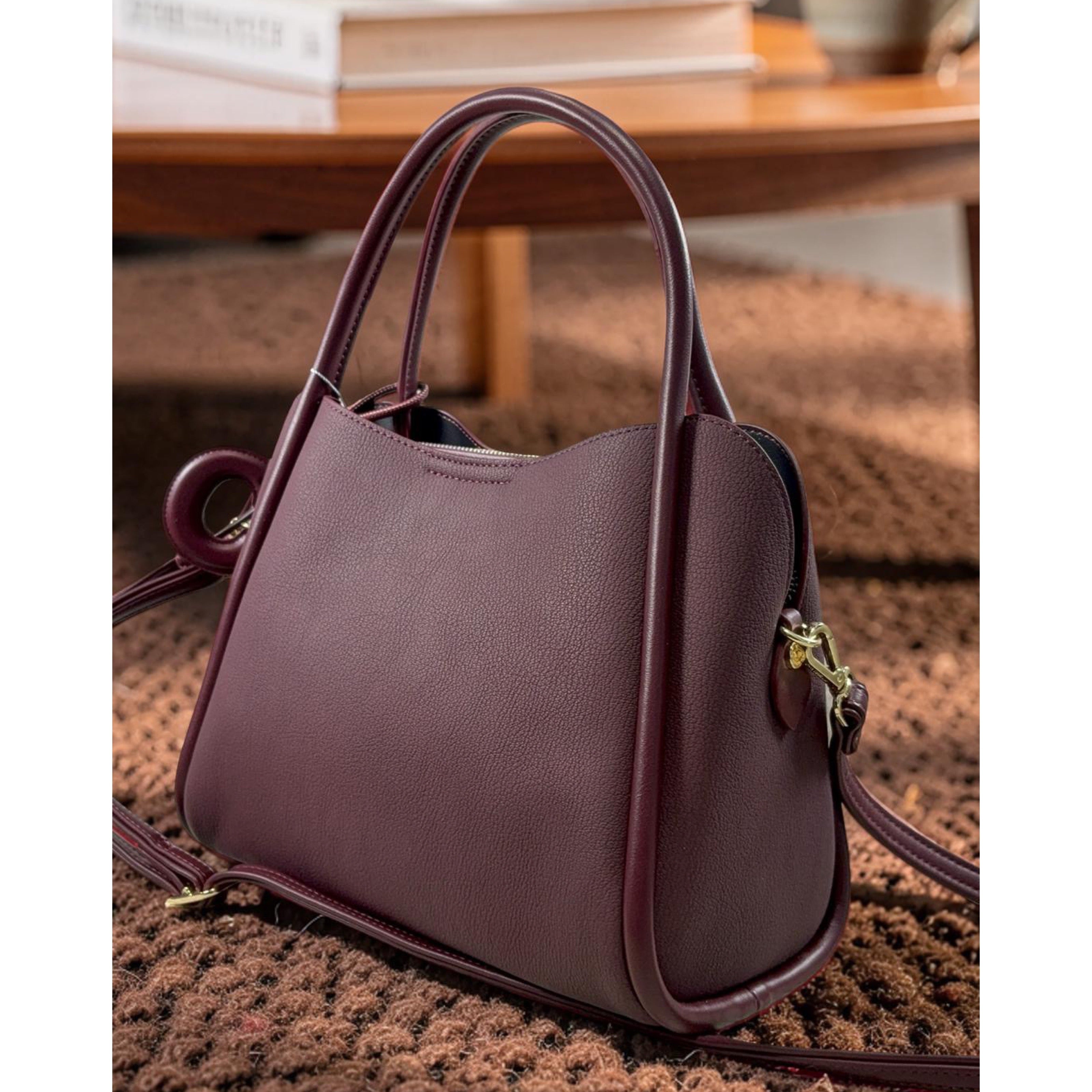 Chrisbellaa Leather Strap Triple Compartment Bag in Burgundy
