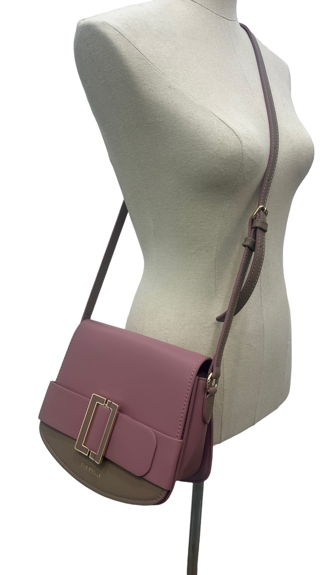CHRISBELLA TWO-TONE BELT DETAIL BAG IN PINK