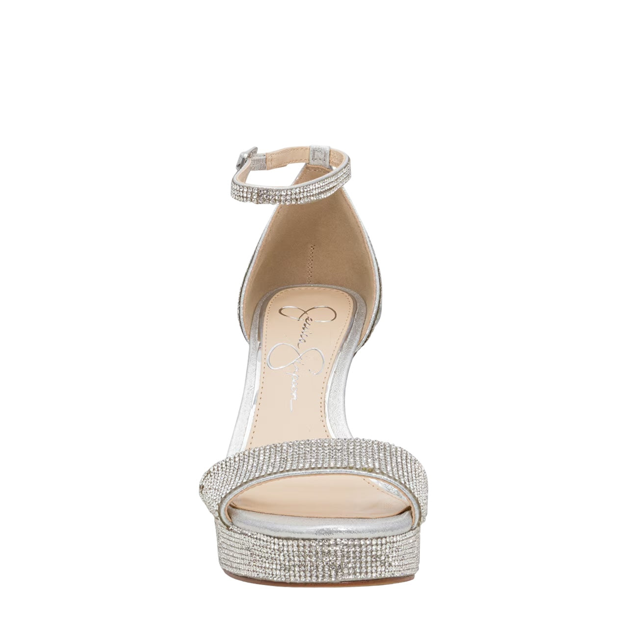 JESSICA SIMPSON EMBELLISHED BLOCK HEEL SANDAL IN SILVER