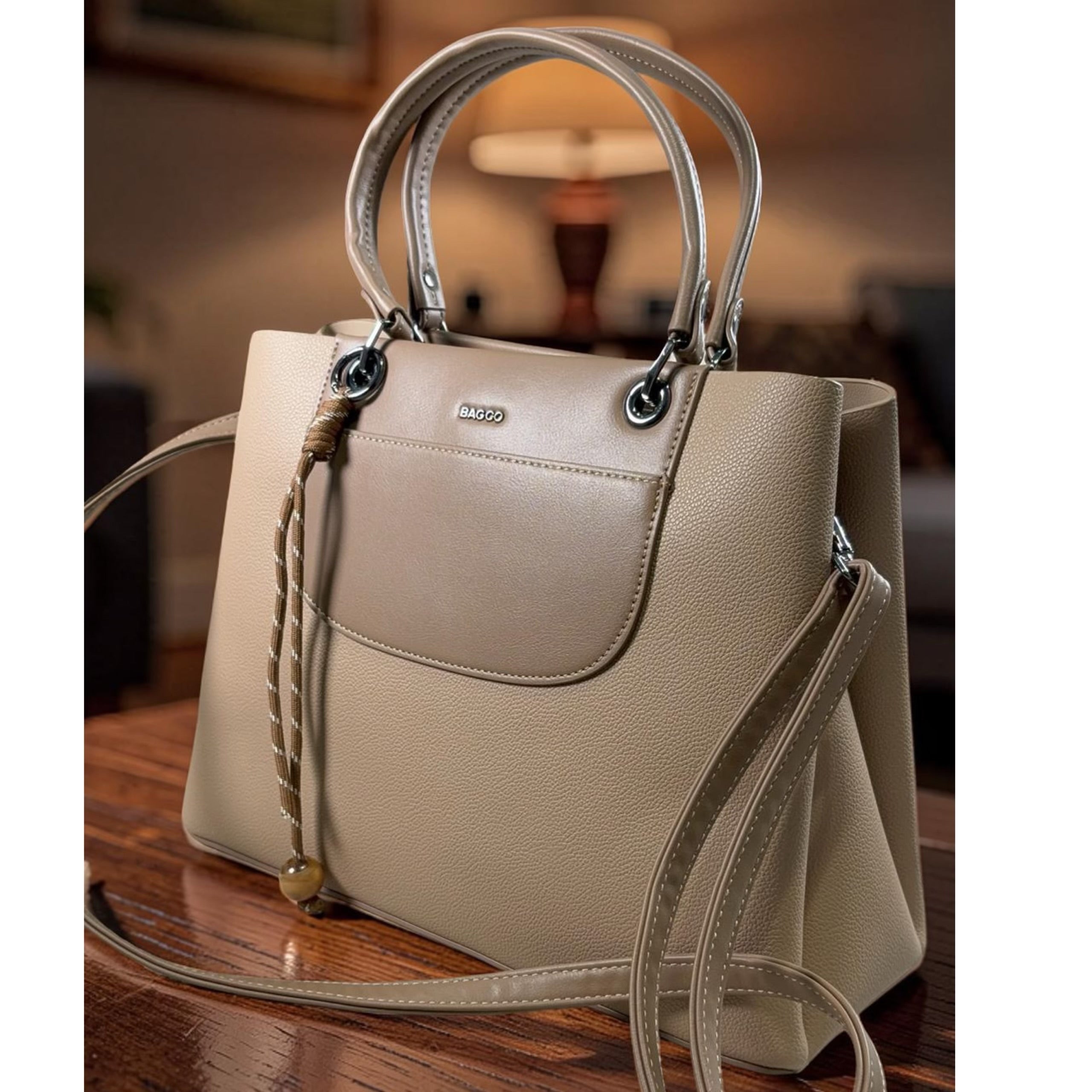 Bagco Logo Leather Contrast Bag in Khaki