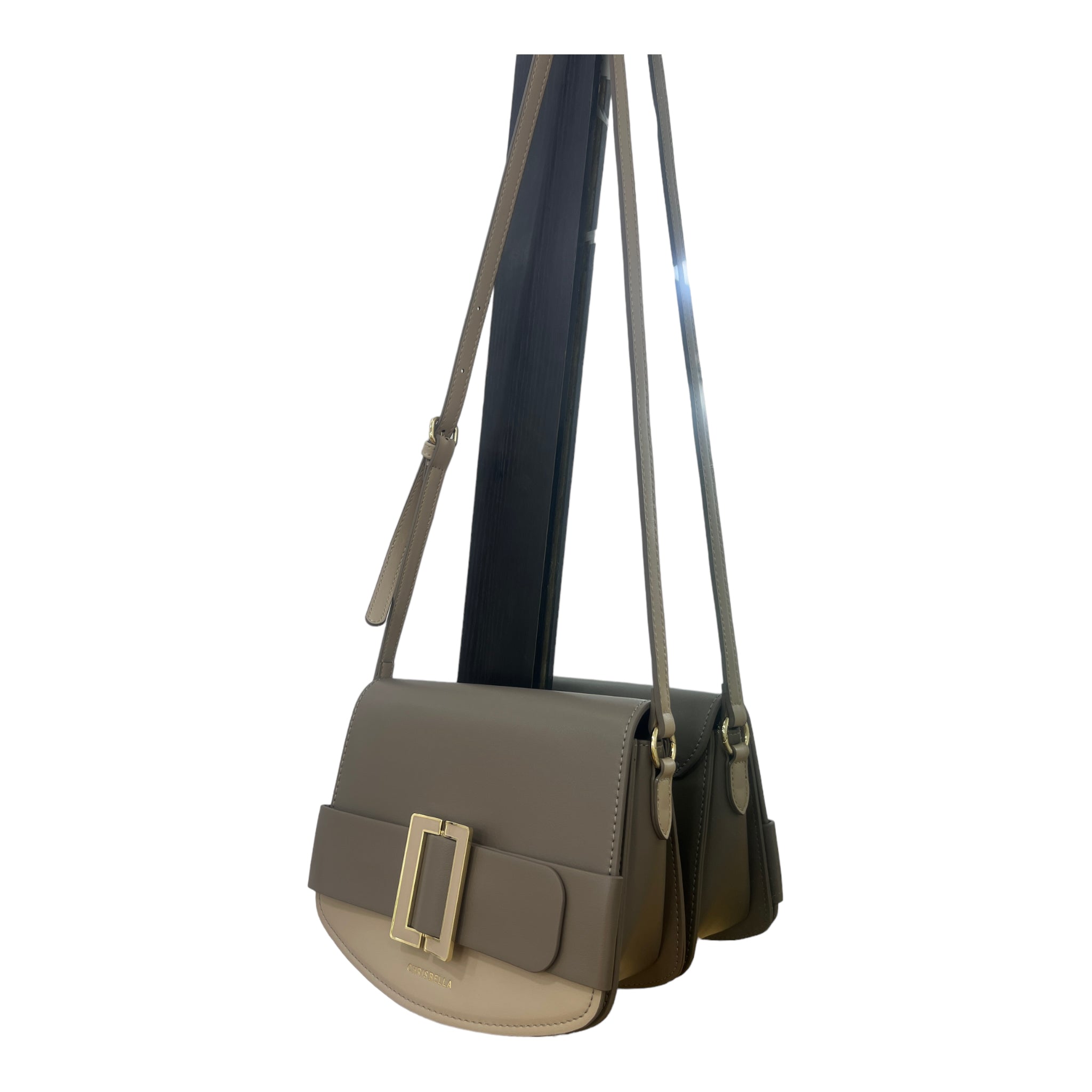 CHRISBELLA TWO-TONE BELT DETAIL BAG IN MUD