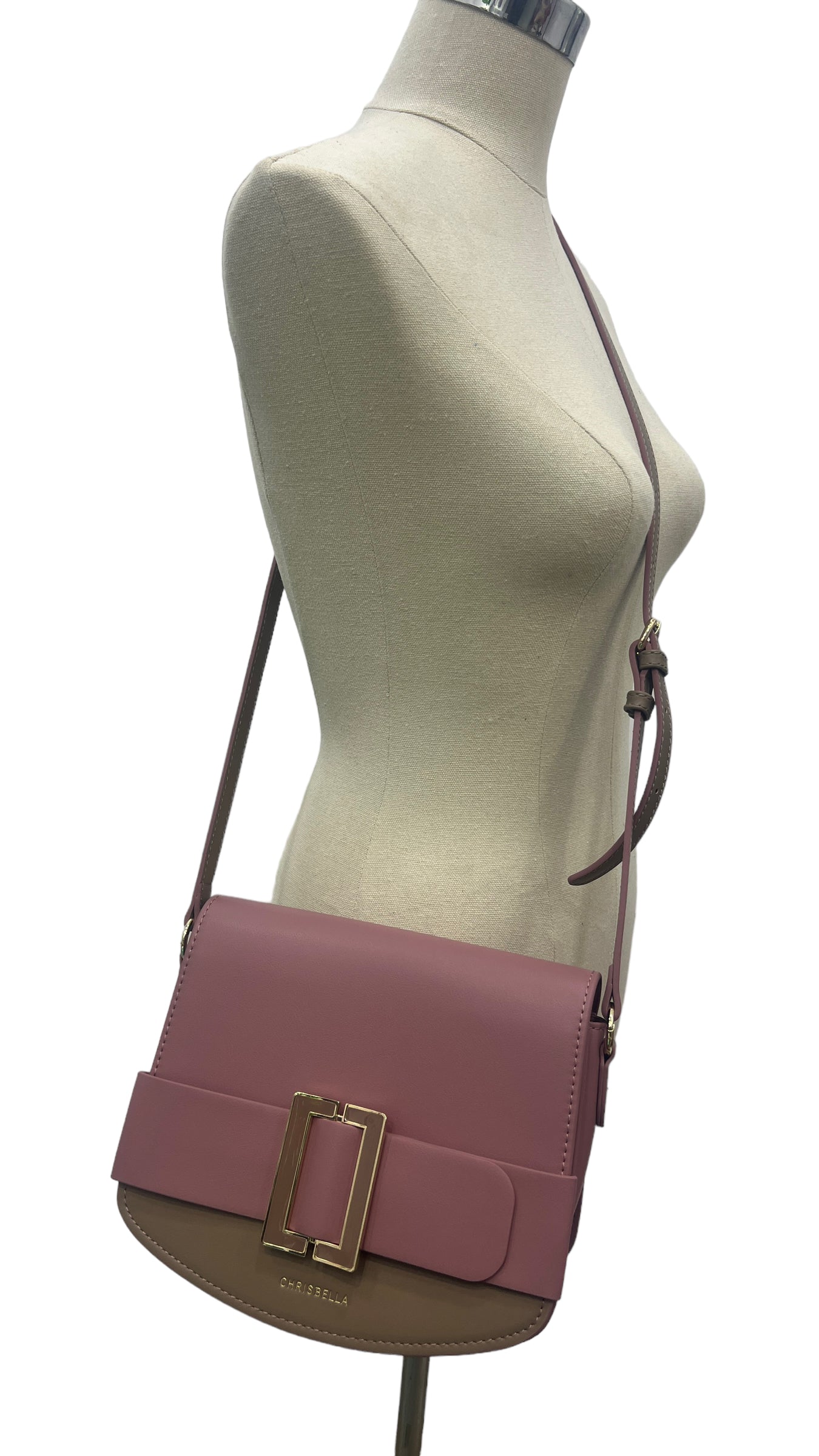 CHRISBELLA TWO-TONE BELT DETAIL BAG IN PINK