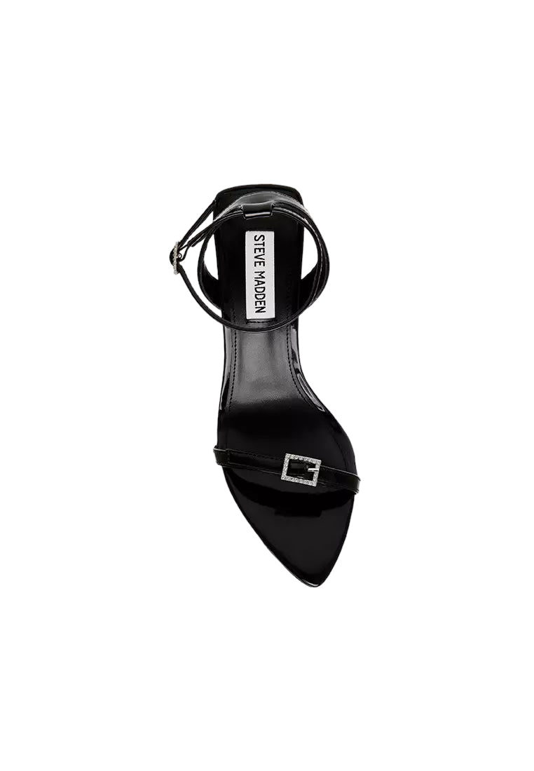 STEVE MADDEN BLACK PATENT BUCKLE DETAIL SANDAL