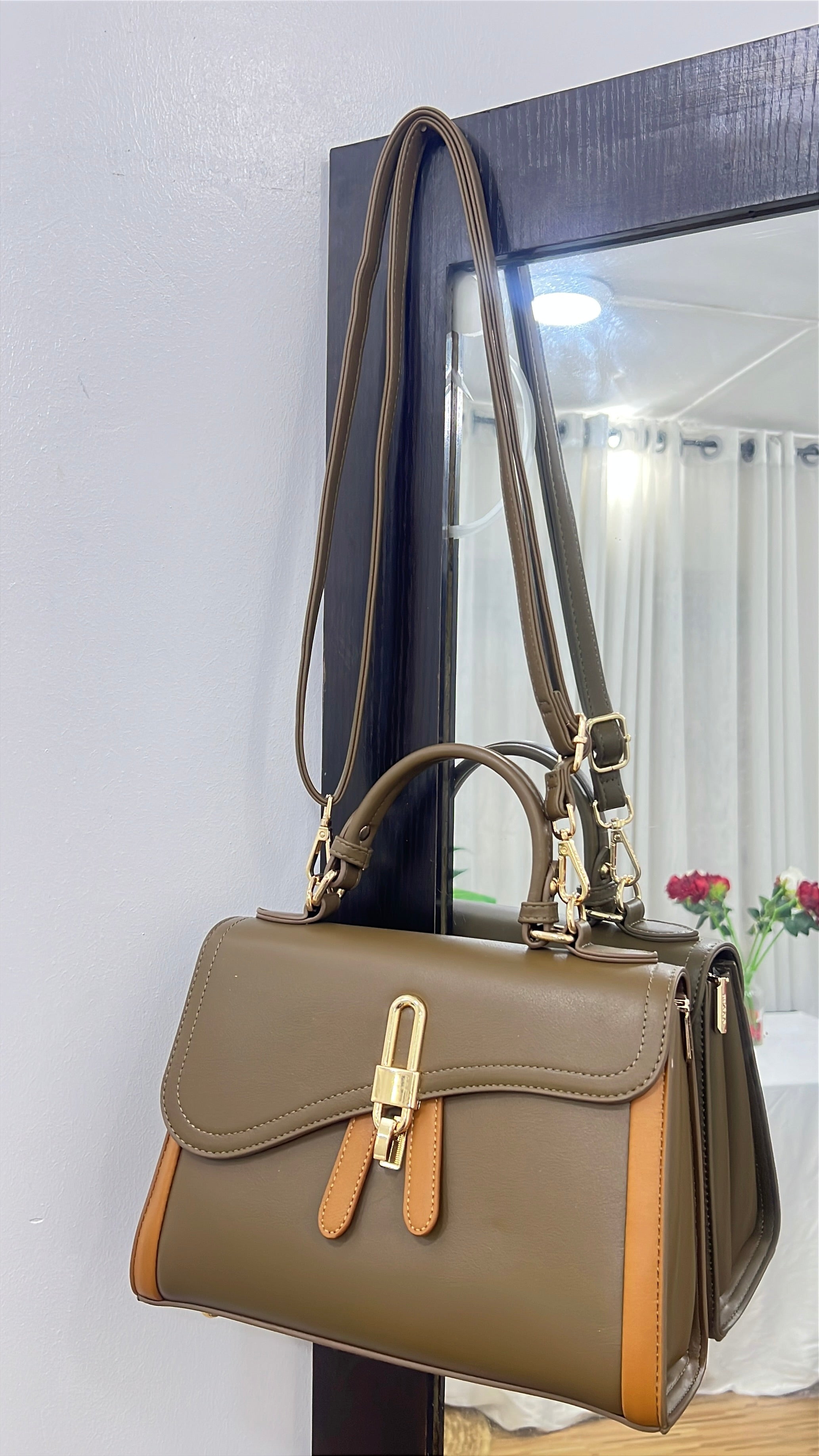 Bagco Top Handle Lock-Detail Structured Bag in Mud