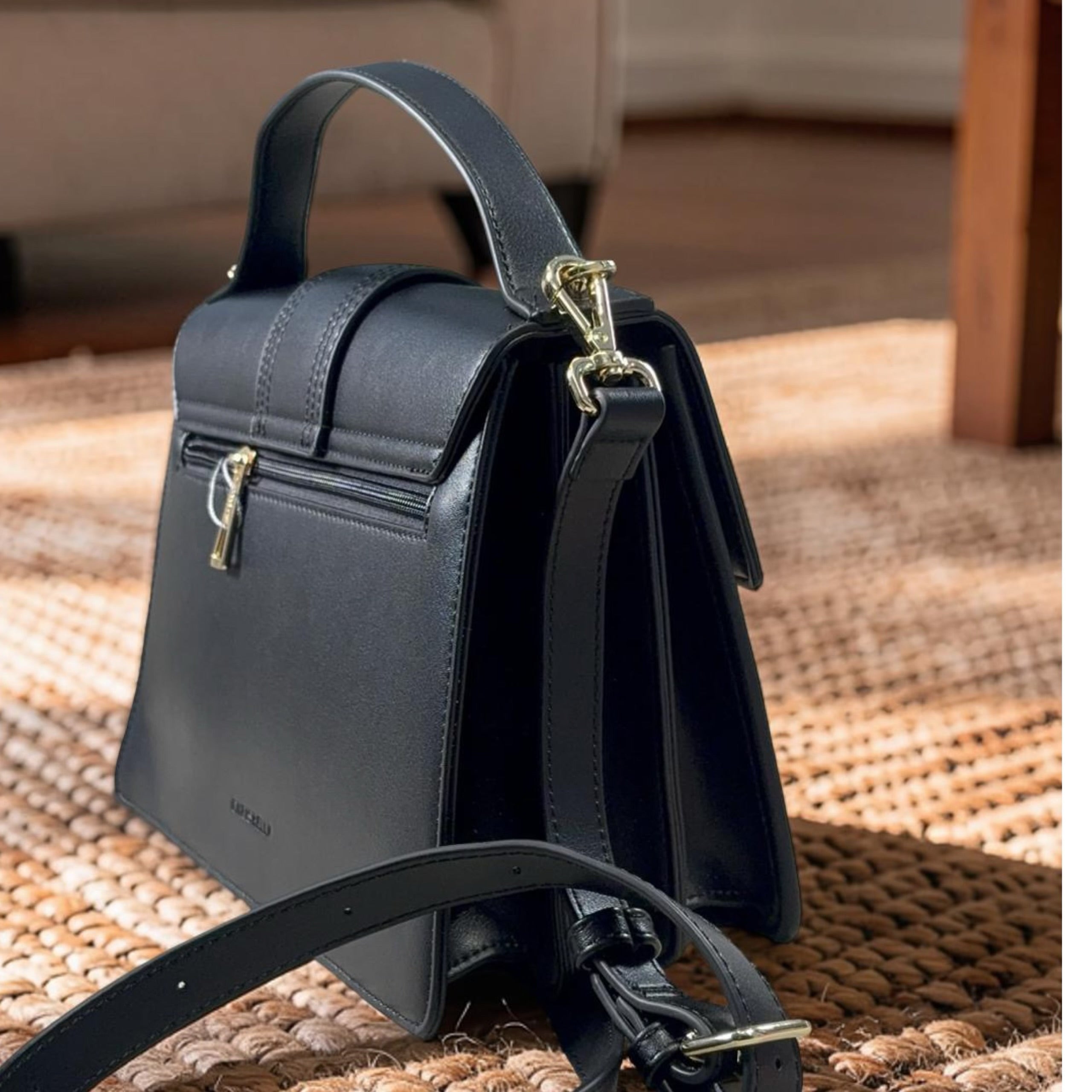 Chrisbella Top Handle Flap Two-Tone Bag in Black