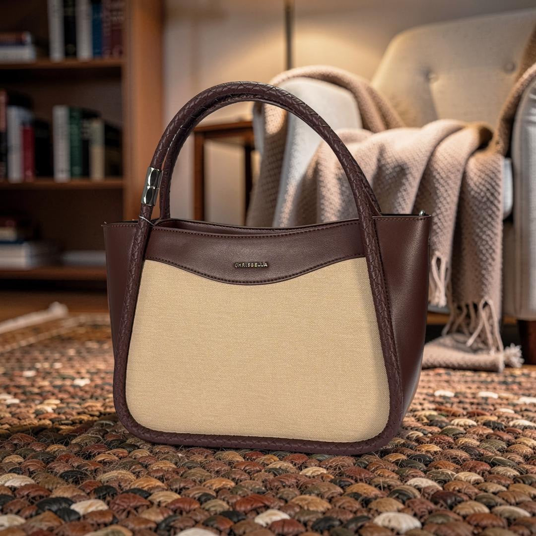 Chrisbella Double Woven Handle Bag in Brown