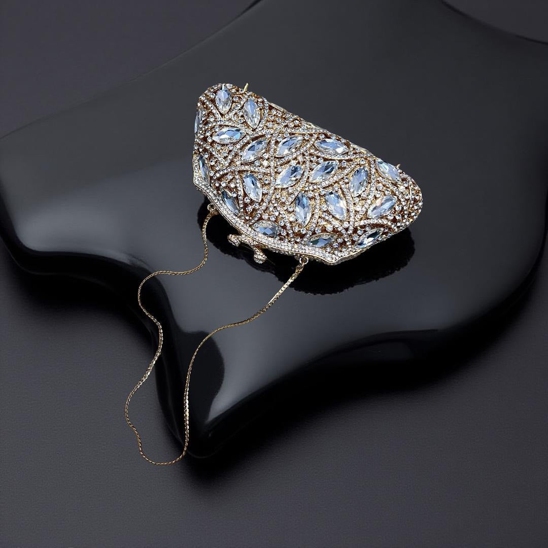 Geneva Glam Clutch Statement Purse with Crystals in Champagne