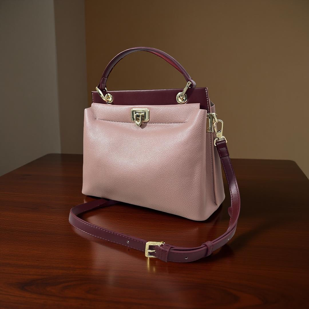 Versse Top Handle Textured Leather Bag in Pink