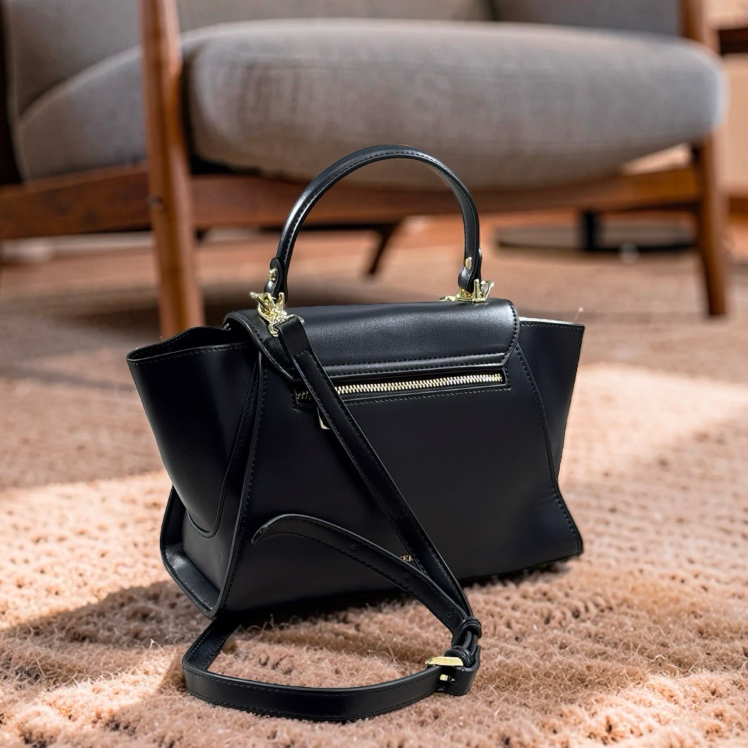 Versse Top Handle Winged Bag in Black