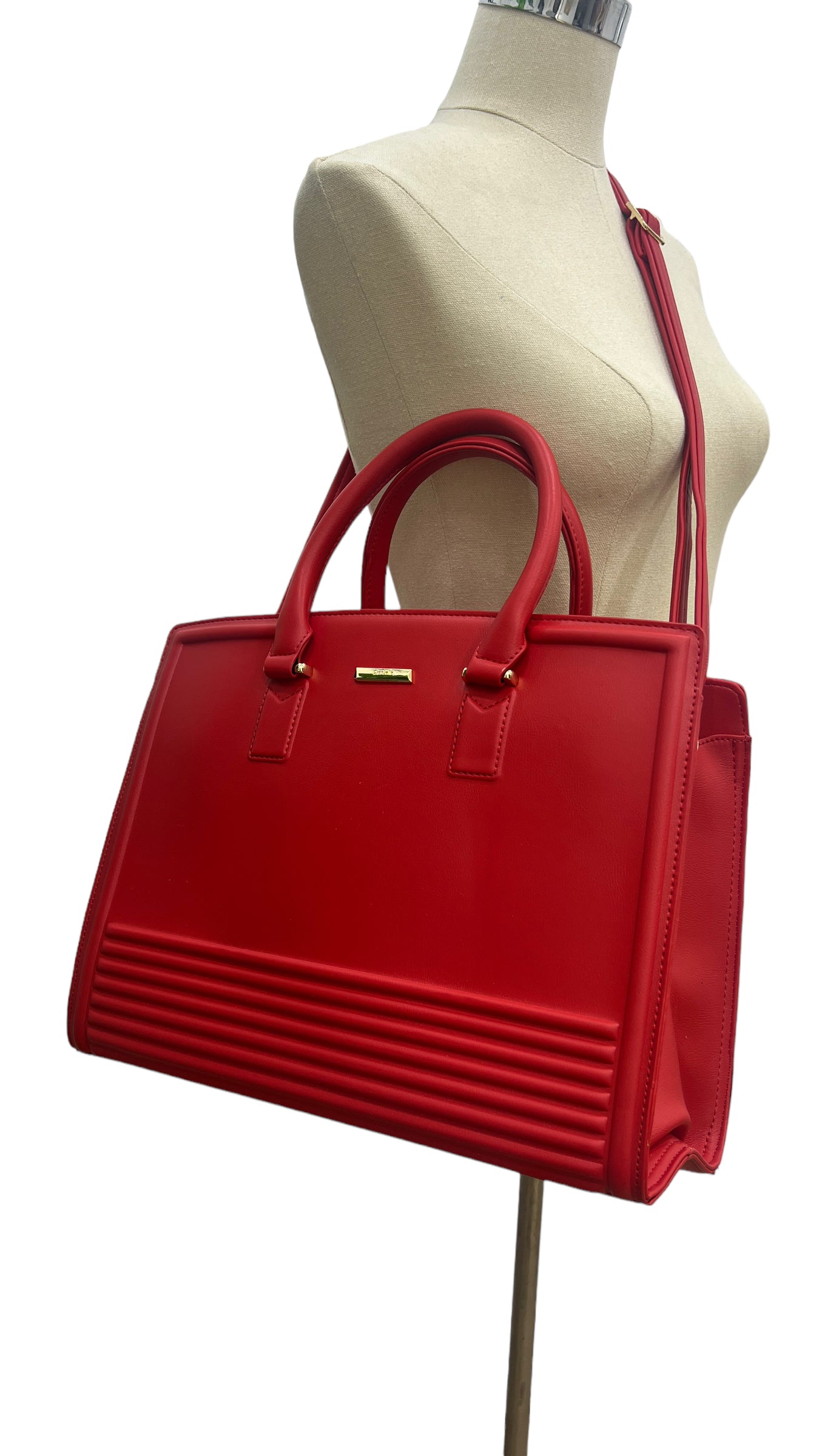 CHRISBELLA RED LARGE DOUBLE HANDLE STRUCTURED BAG