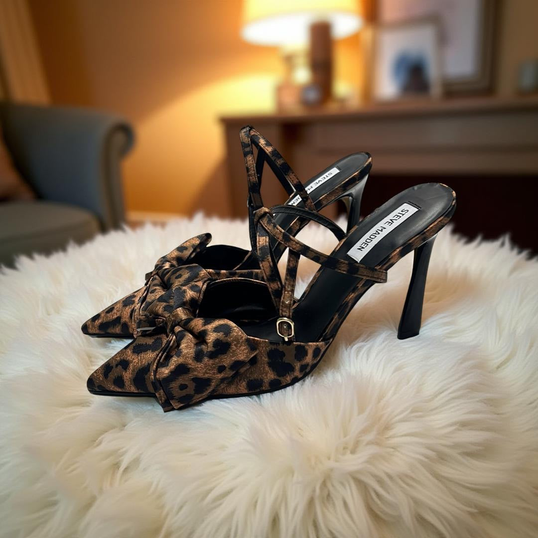Steve Madden Animal Print Bow Detail Pointed Toe Pump in Brown