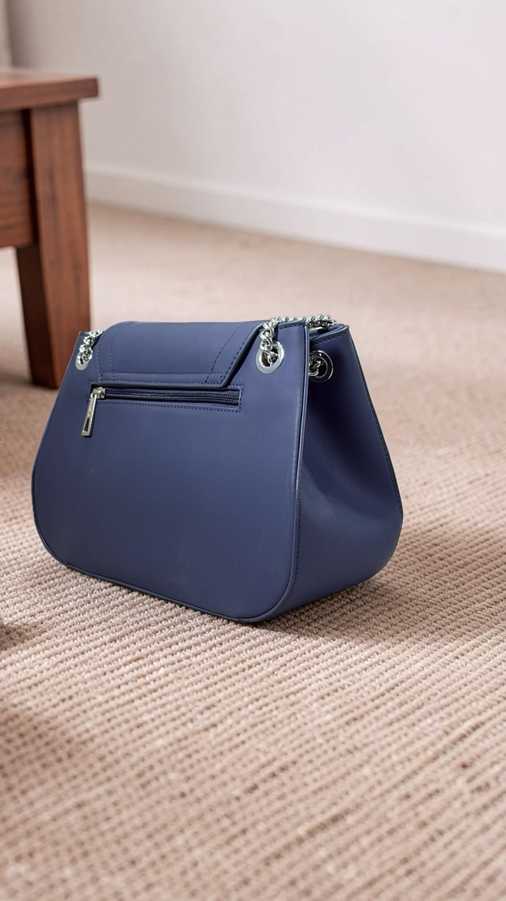 Chrisbella Woven Detail Chain Handle Sling bag in Navy