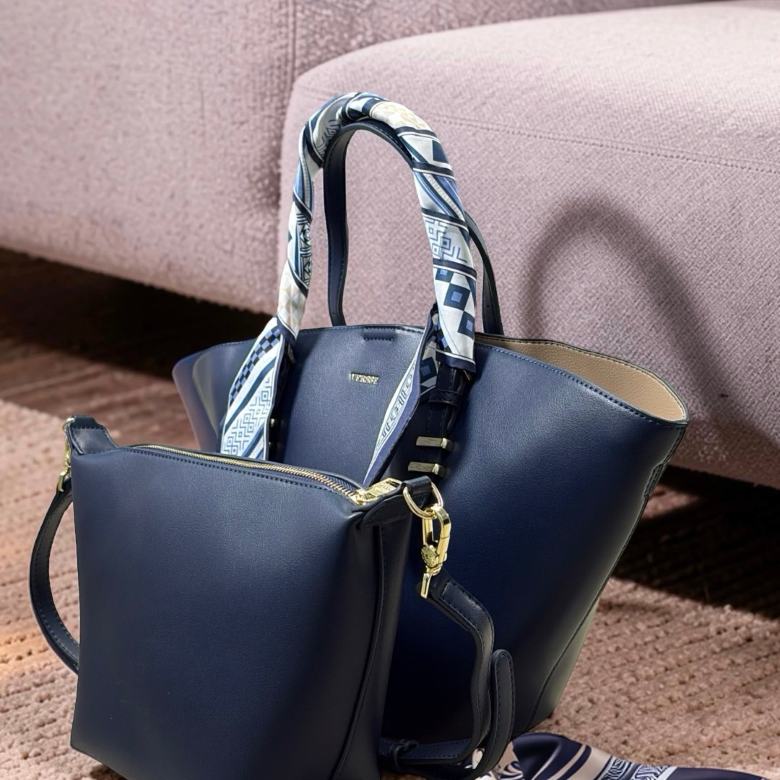 Versse Trapeze Handbag in Navy