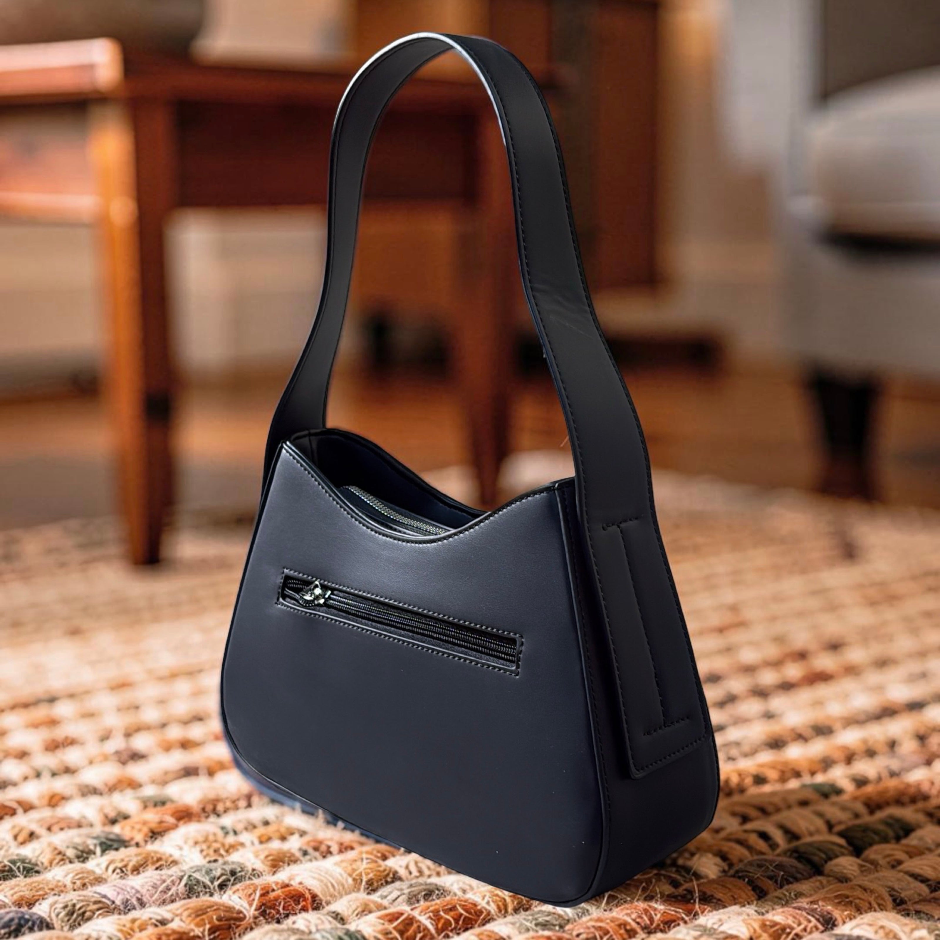 Chrisbella Mat Deisgn Single Strap Shoulder Bag in Black