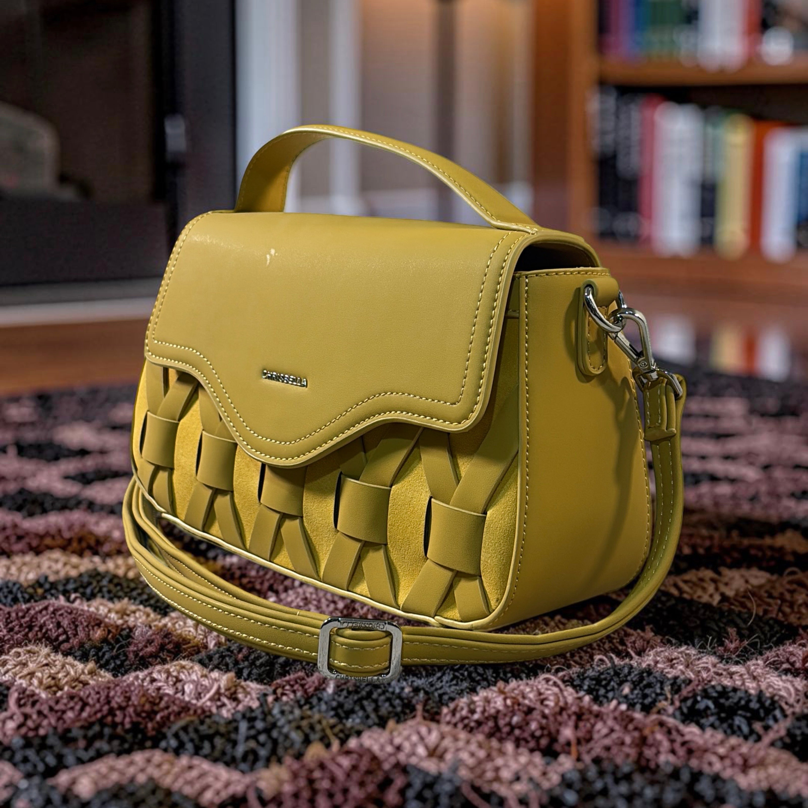 Chrisbella Top Handle Suede Detail Bag in Yellow