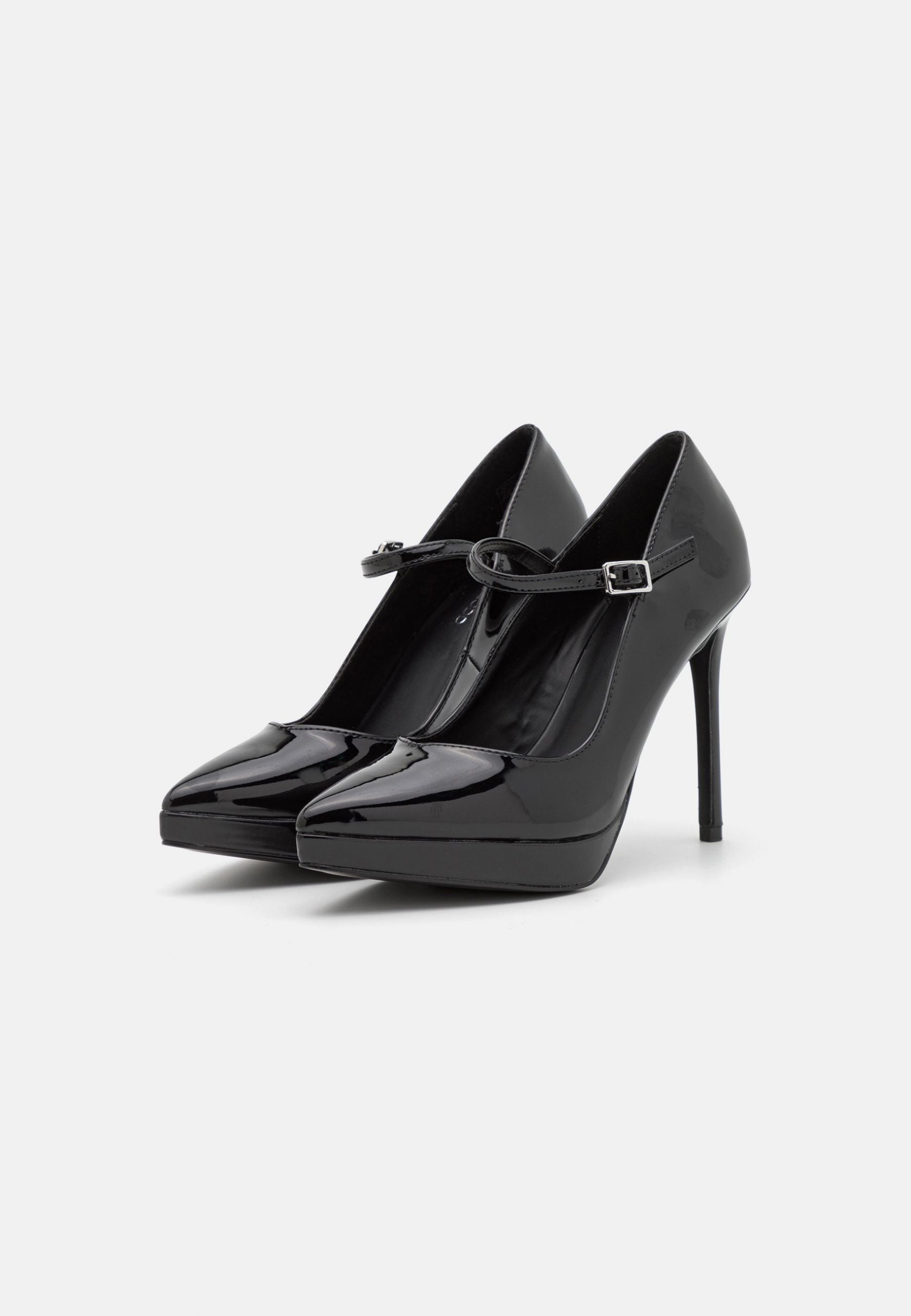 EVEN & ODD BLACK PATENT POINTED TOE PLATFORM HEELS