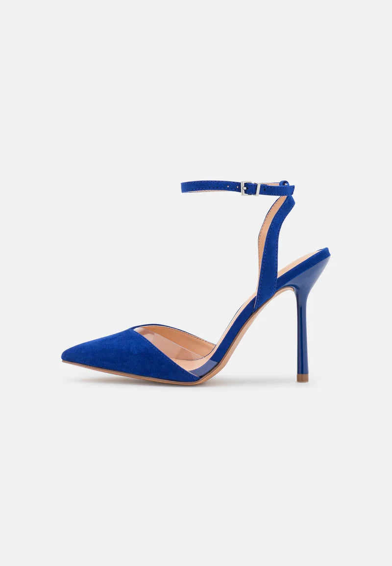EVEN & ODD COBALT BLUE POINTED TOP VINYL DETAIL HEELS