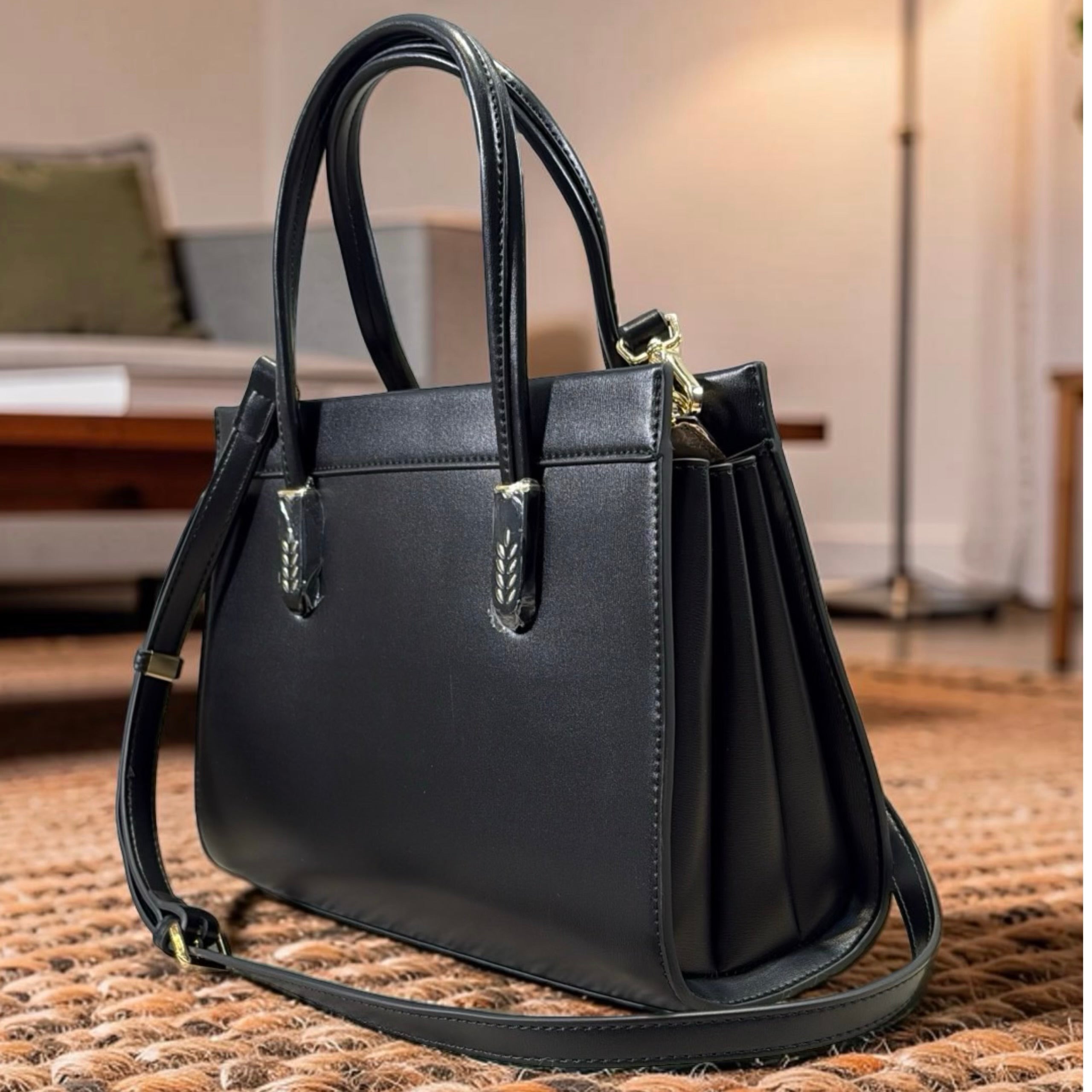 Versse Detail Handle Structured Bag in Black