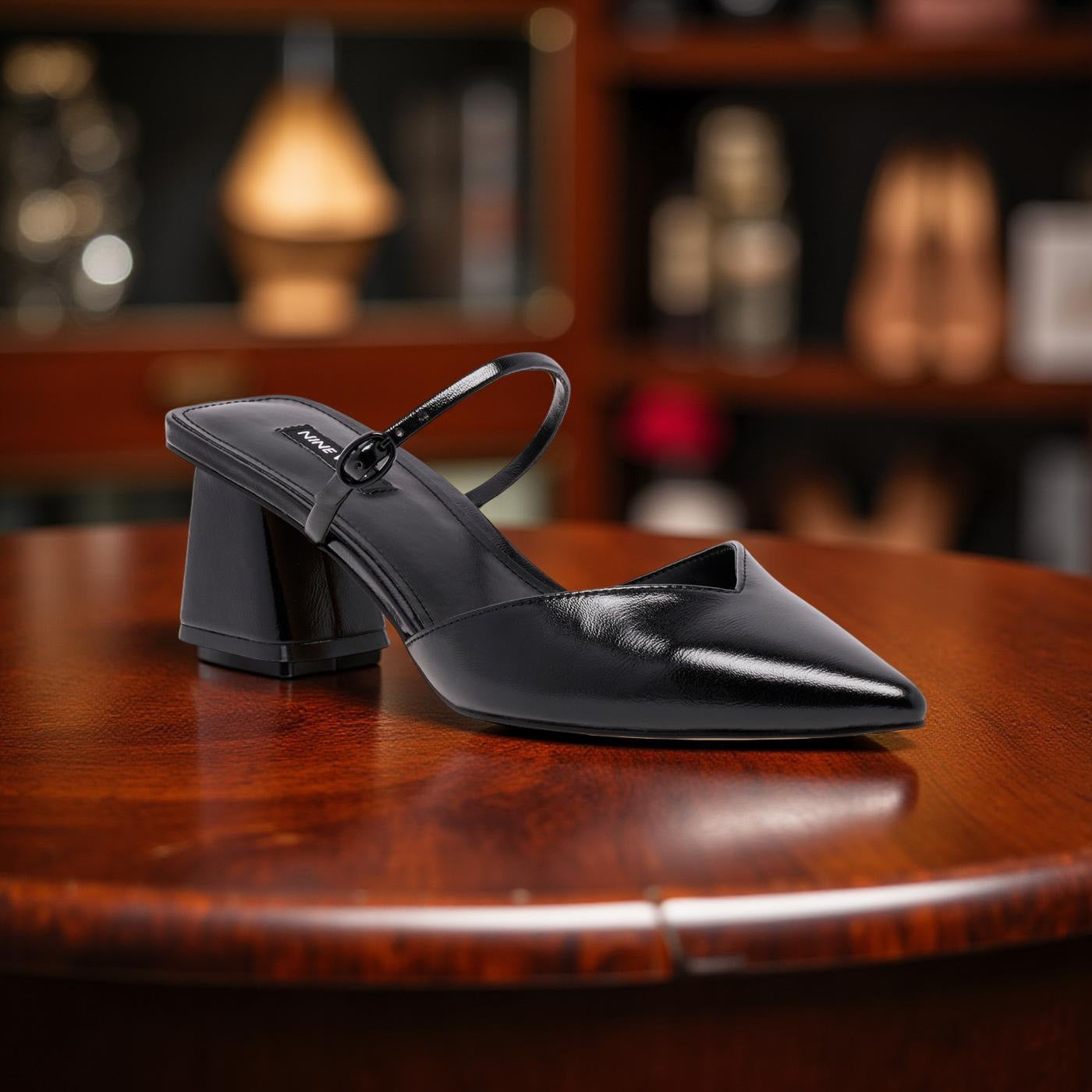Nine West Pointed Toe Block Heel Mule in Black