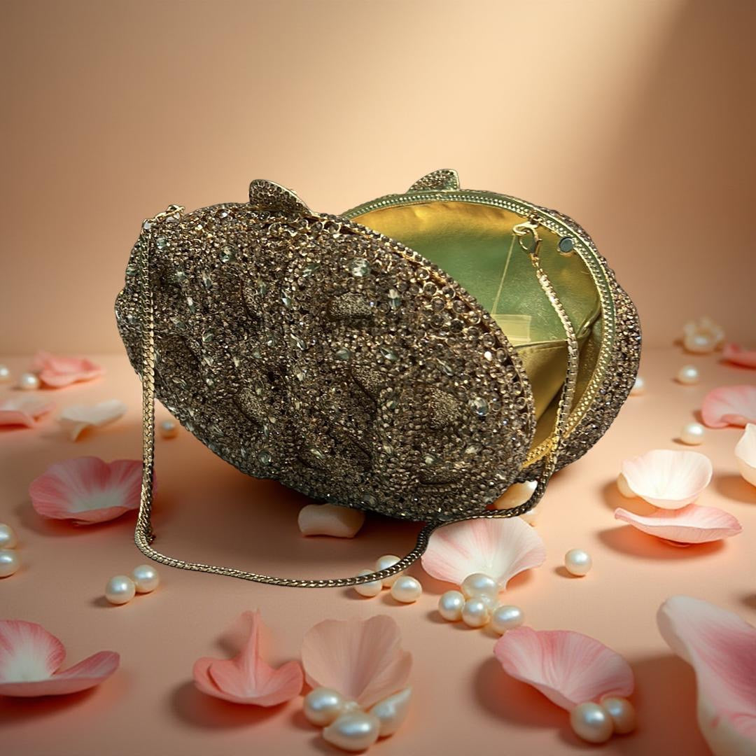 Seoul Spiral Detail Design Clutch Party Purse with Stones in Gold