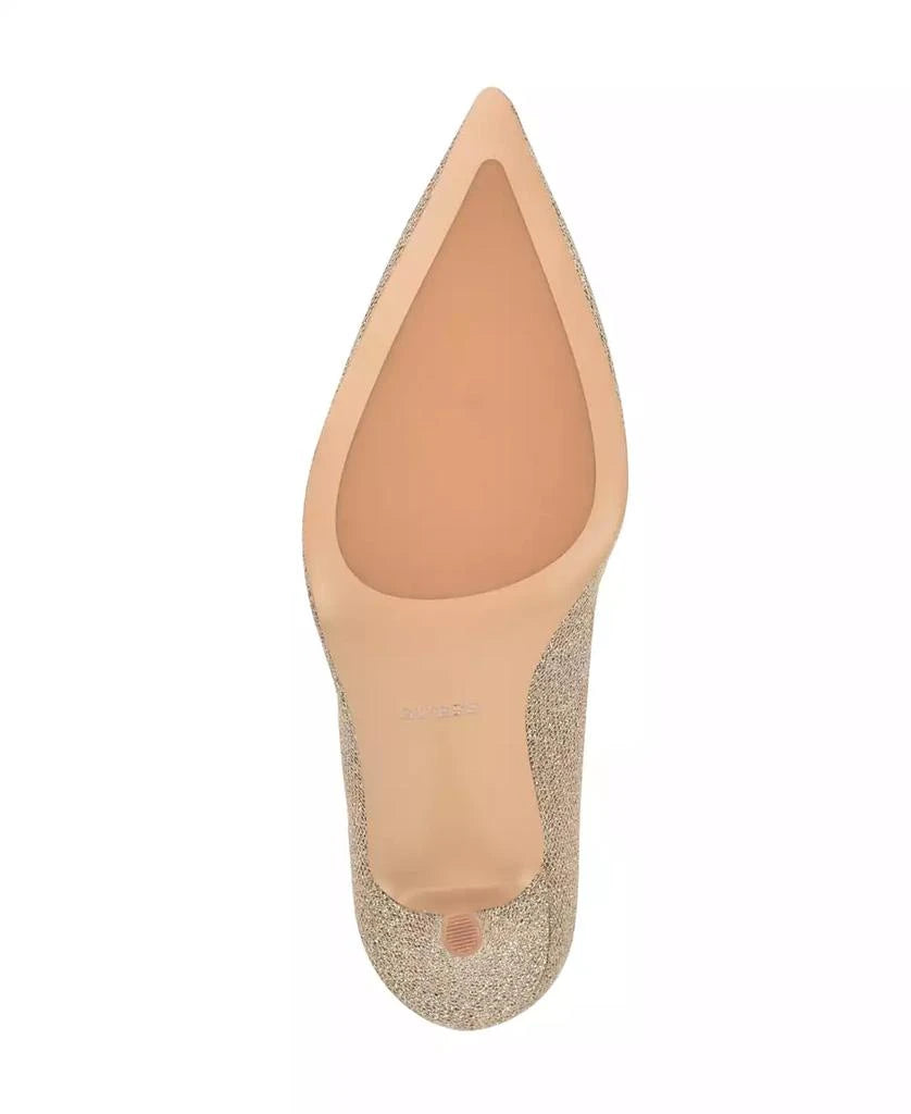 Guess Suede Pointed Toe Brooch Pump in Gold
