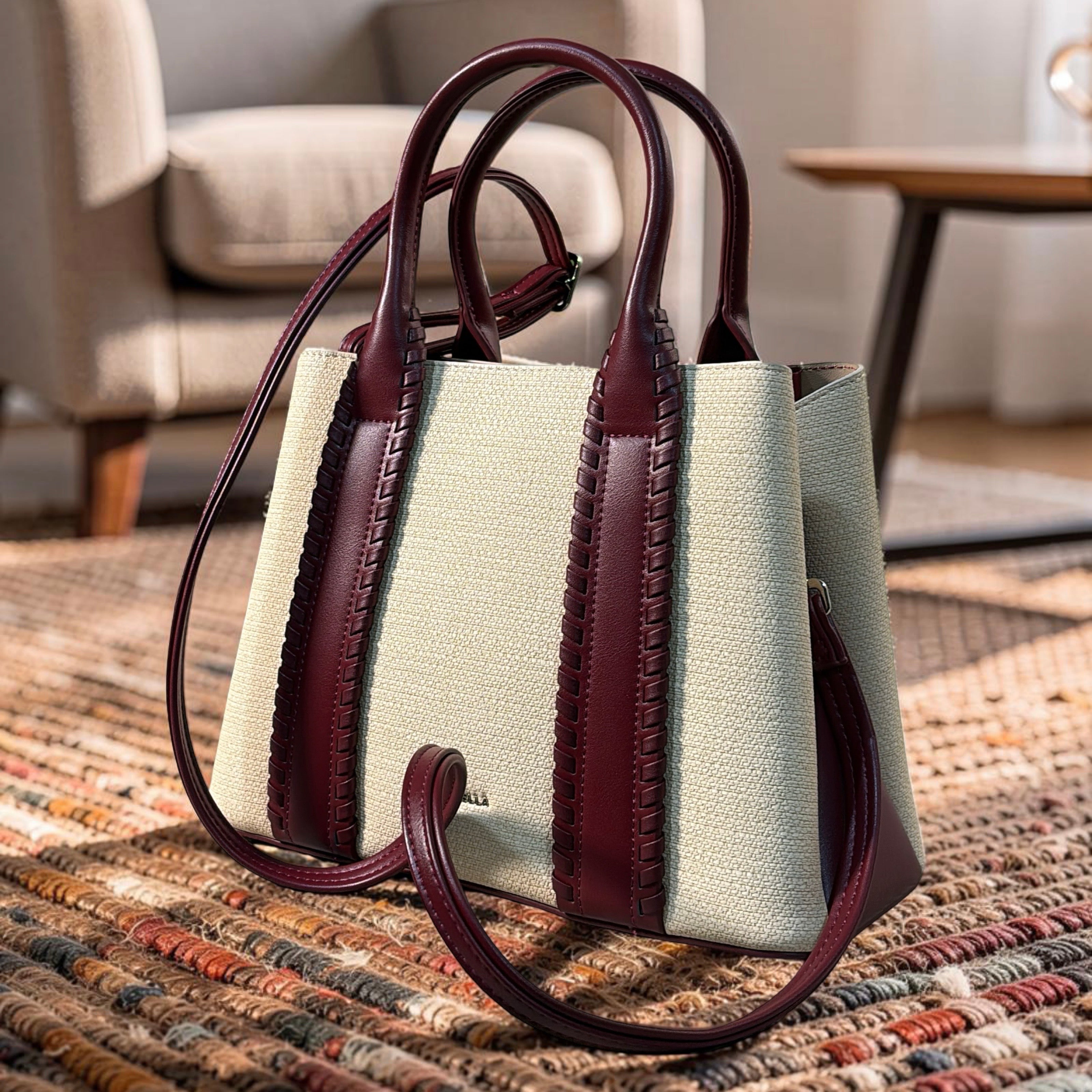 Chrisbella Double Handle Structured Medium Bag in Beige