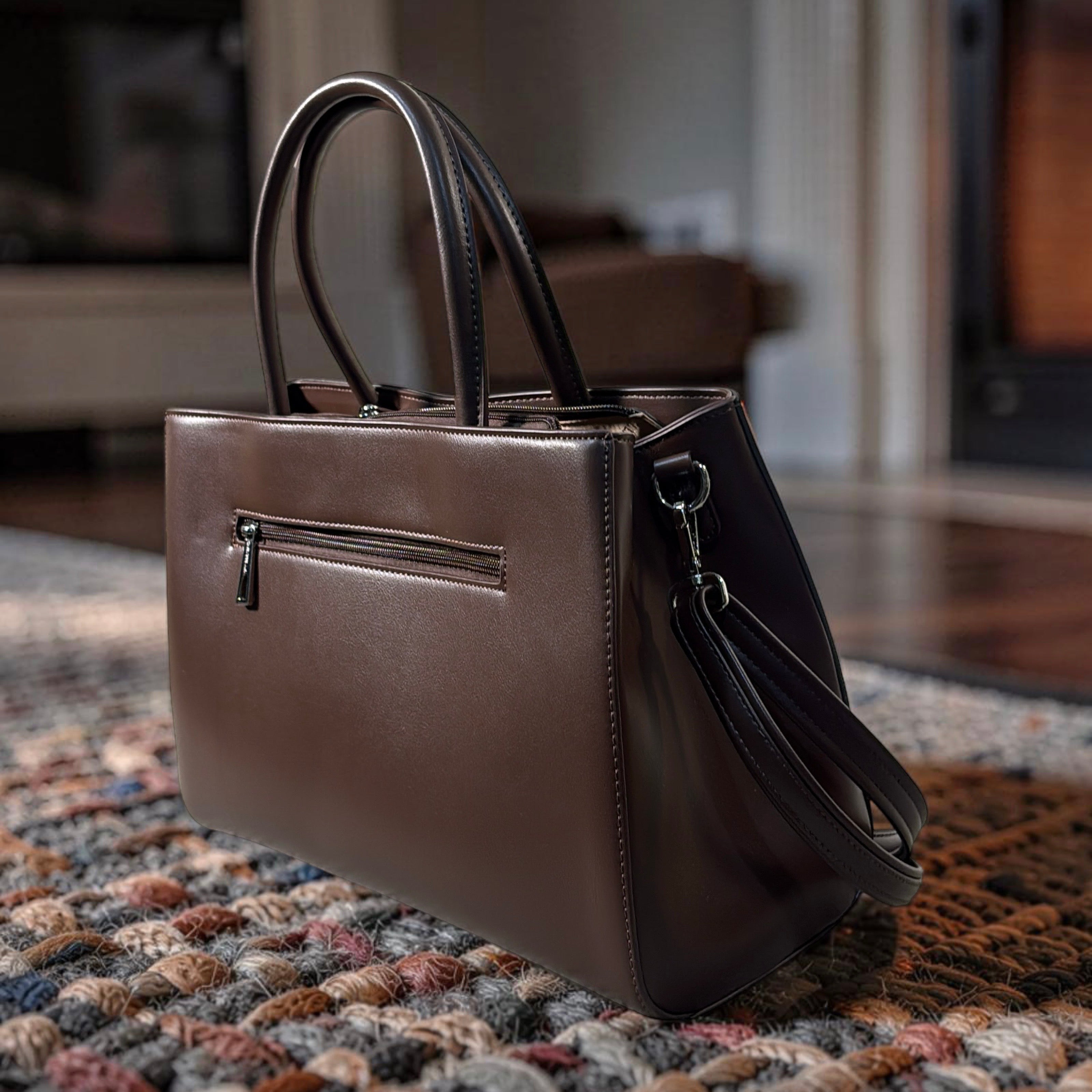 Chrisbella Buckle Detail Structured Bag in Coffee