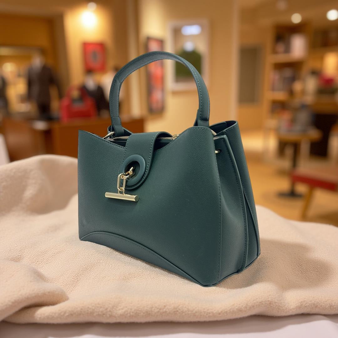 Chrisbella Leather Triple Compartment Bag in Green