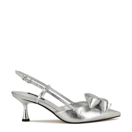 Nine West Bow Detail Slingback Heels in Silver