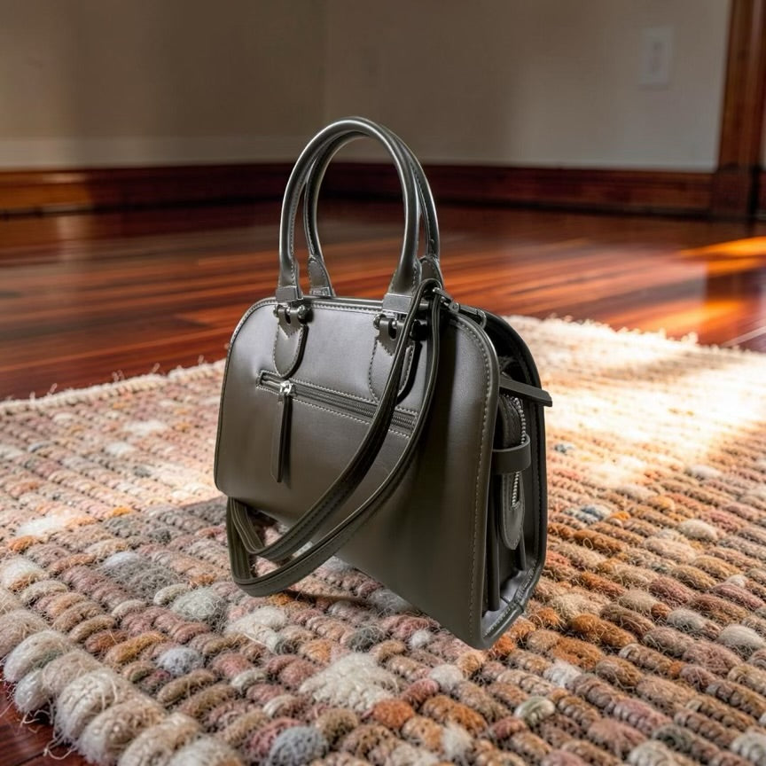 Chrisbella Double Handle Leather Bag in Army Green