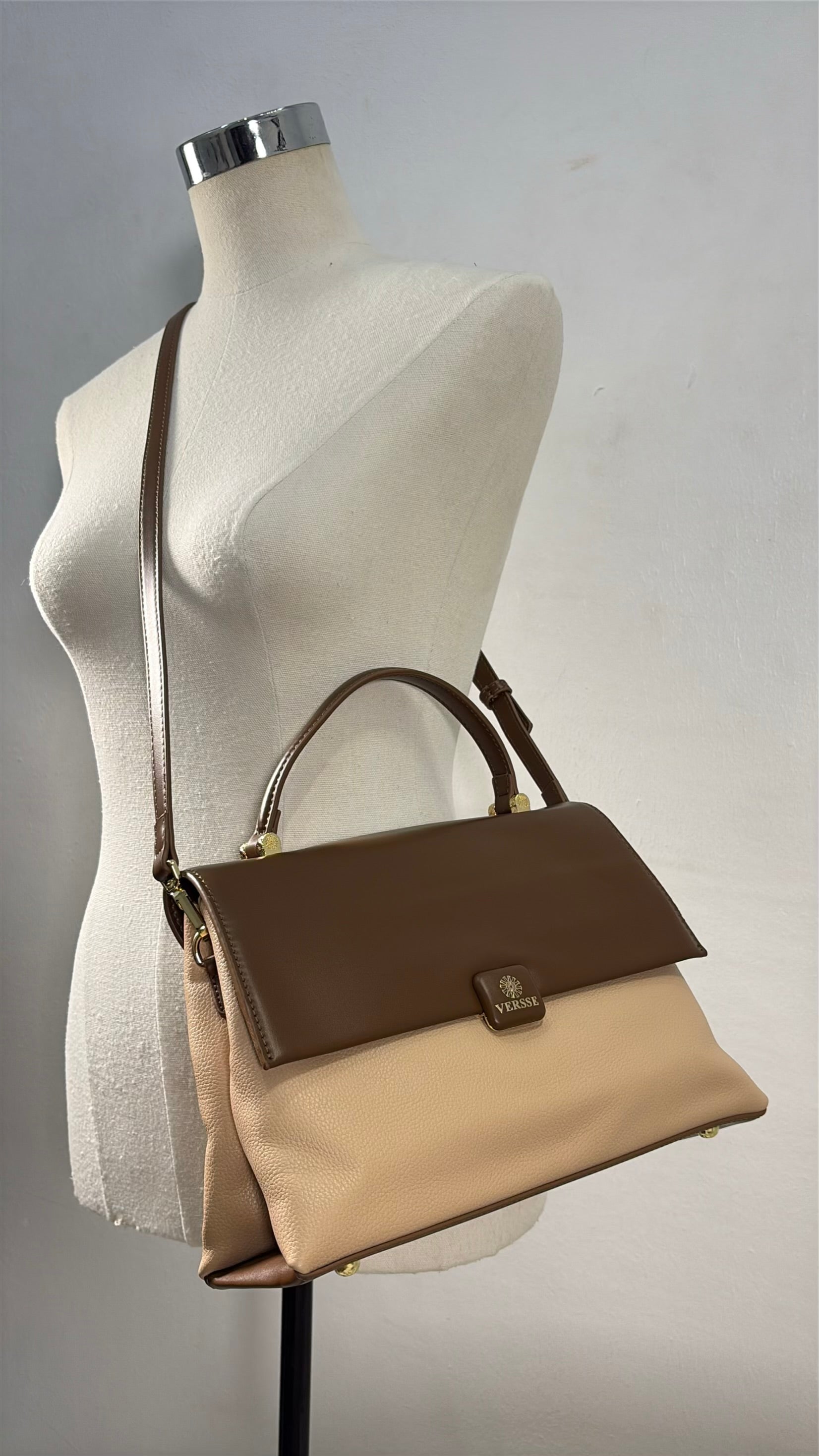Versse Top Handle Flap Closure Bag in Coffee