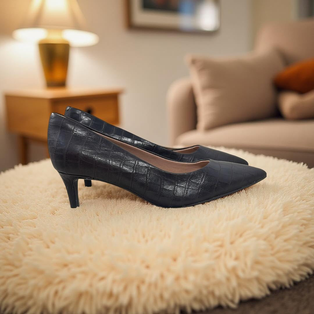 Rockport Faux Croc Pointed Toe Pump in Coffee