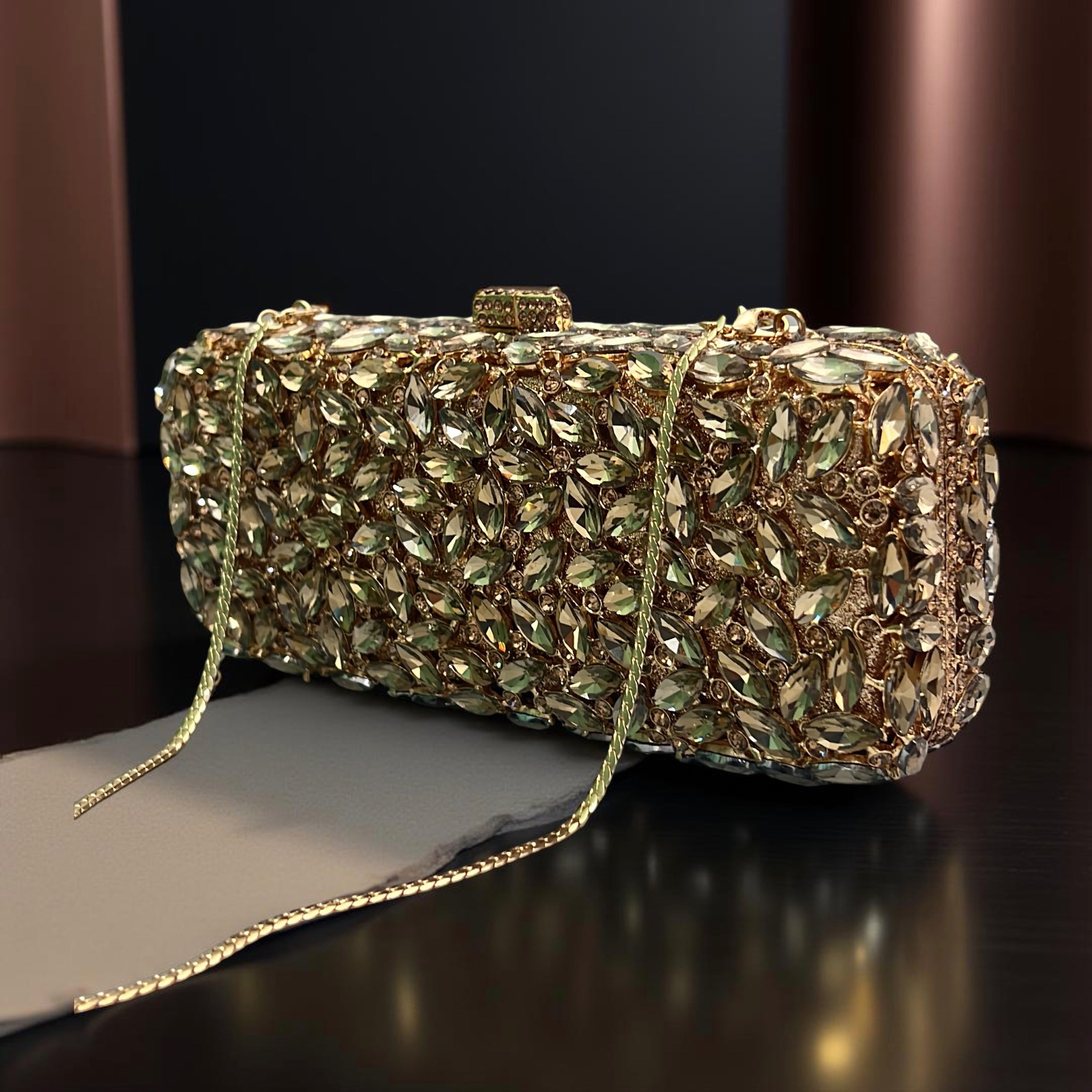 Kyoto Clutch Structured Party Purse with Stones in Gold