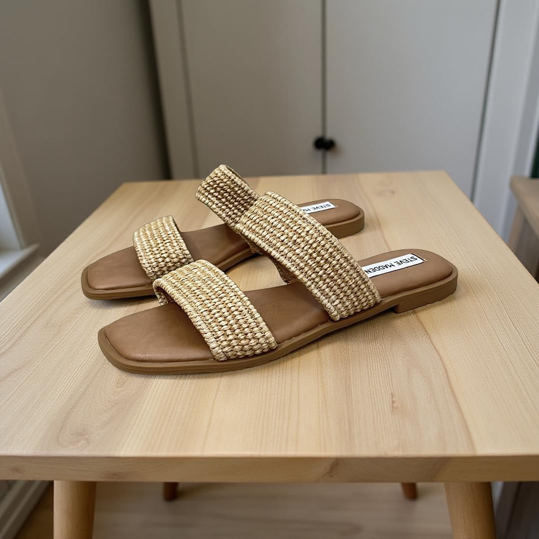 Steve madden Raffia Double Strap Slide Sandal in Natural
