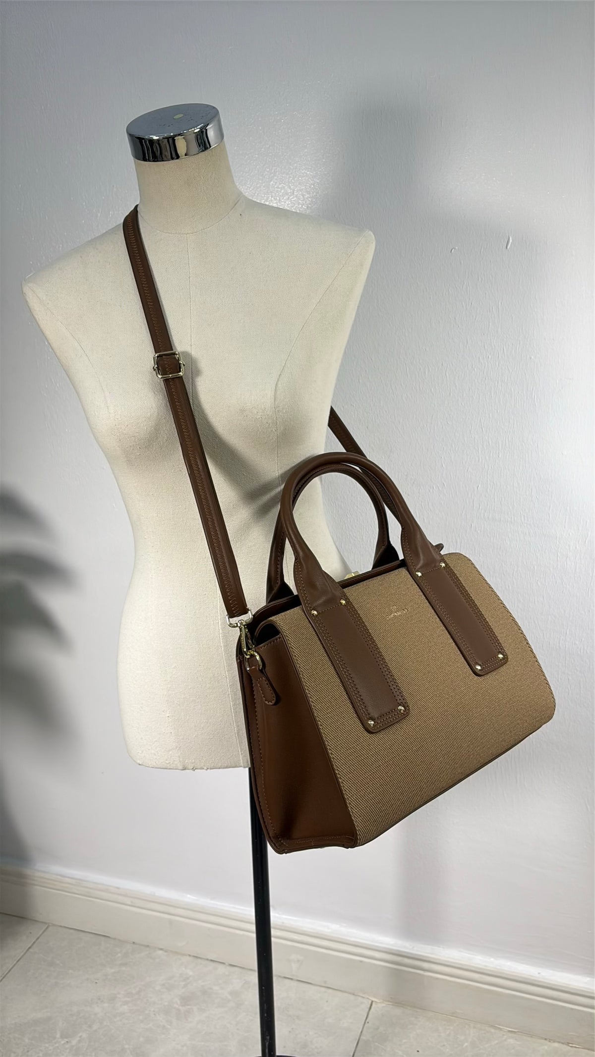Chrisbella Textured Two-in-One Bag in Coffee