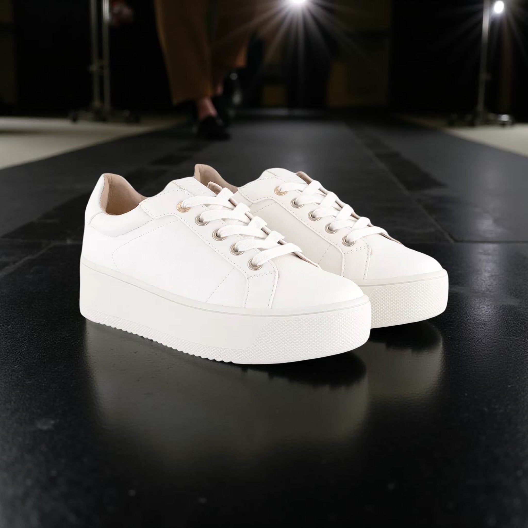 Office Platform Lace-Up Sneakers in White