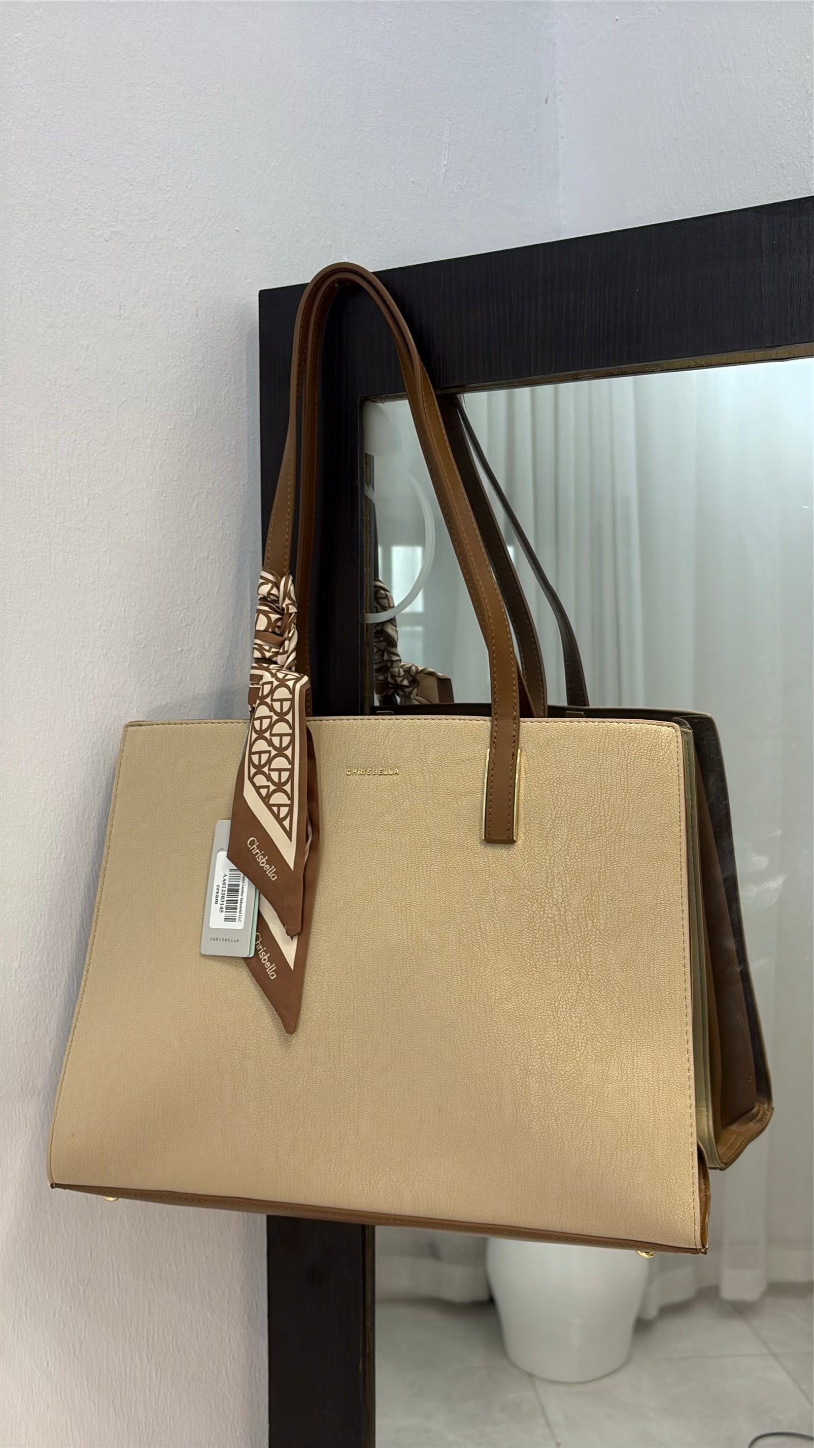 Chrisbella Scarf Detail Shoulder Tote in Cream