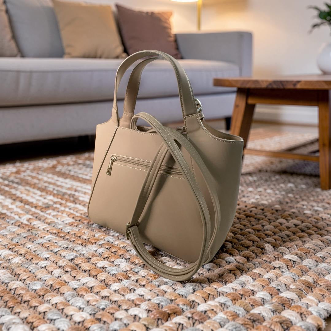 Chrisbella Suede detail Large Bag in Beige