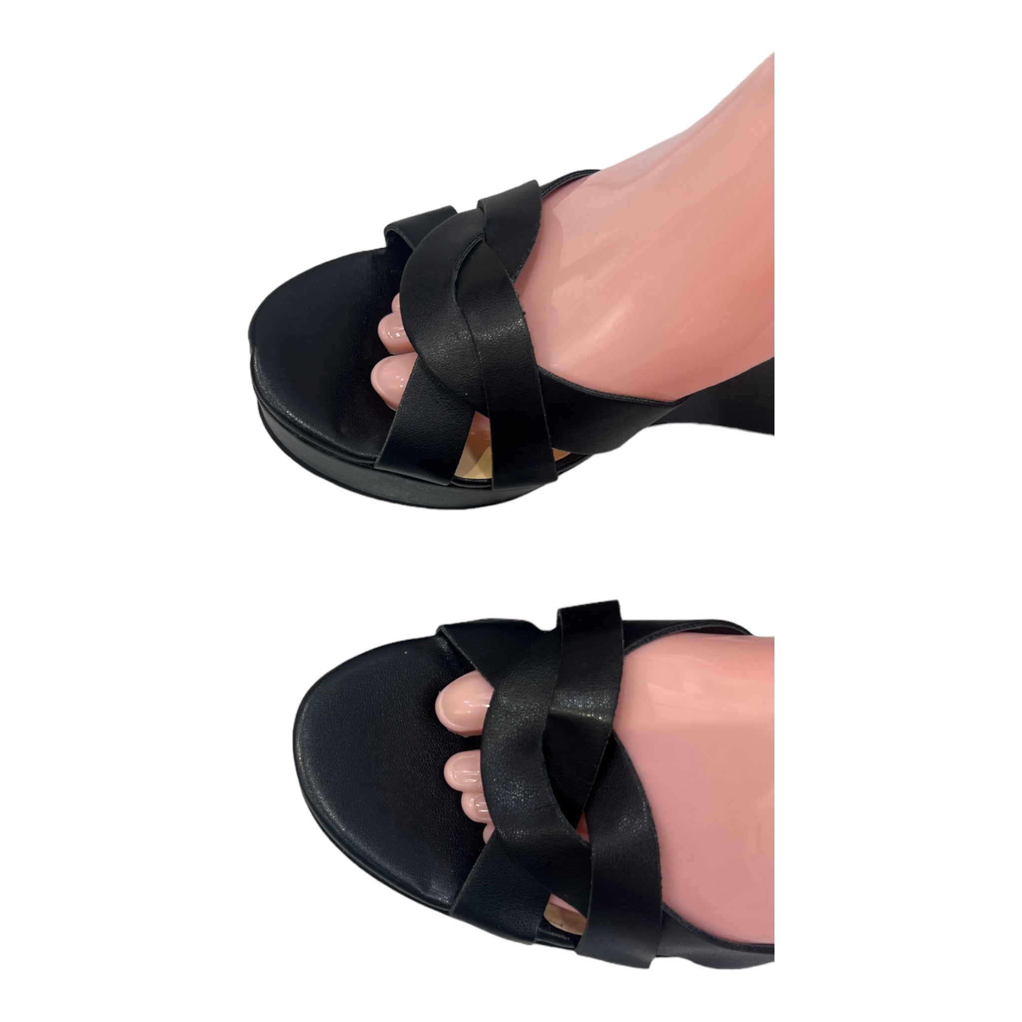 GUESS BLACK LEATHER WEDGE SANDAL