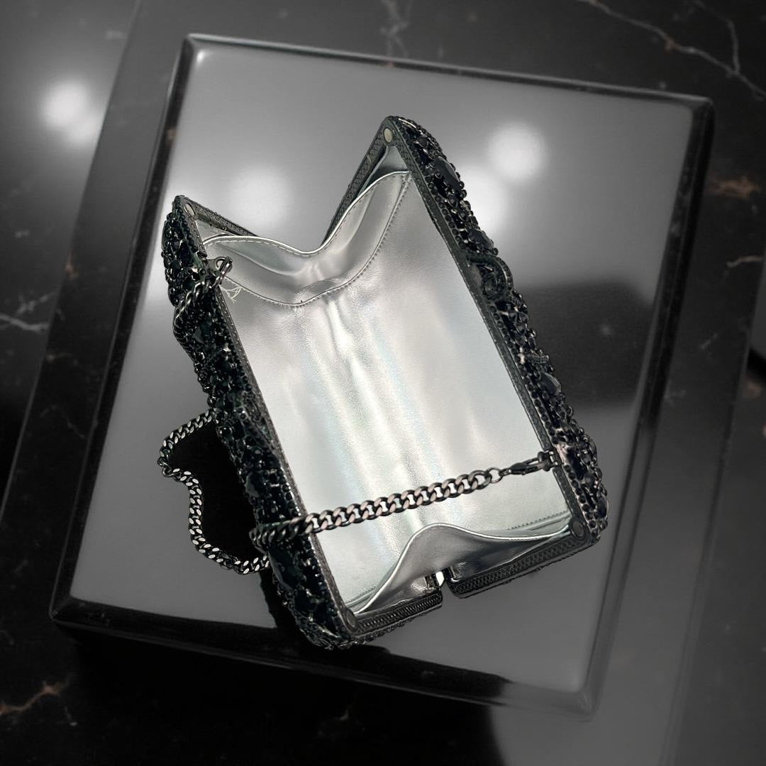 Oslo Structured Clutch Party Purse with Stones in Black