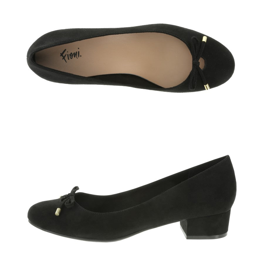 FIONI BLACK ALMOND TOE BOW DETAIL BLOCK HEEL
