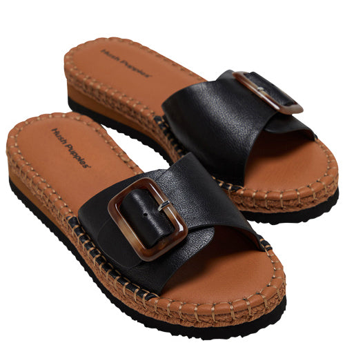 HUSH PUPPIES BLACK BUCKLE SLIDE