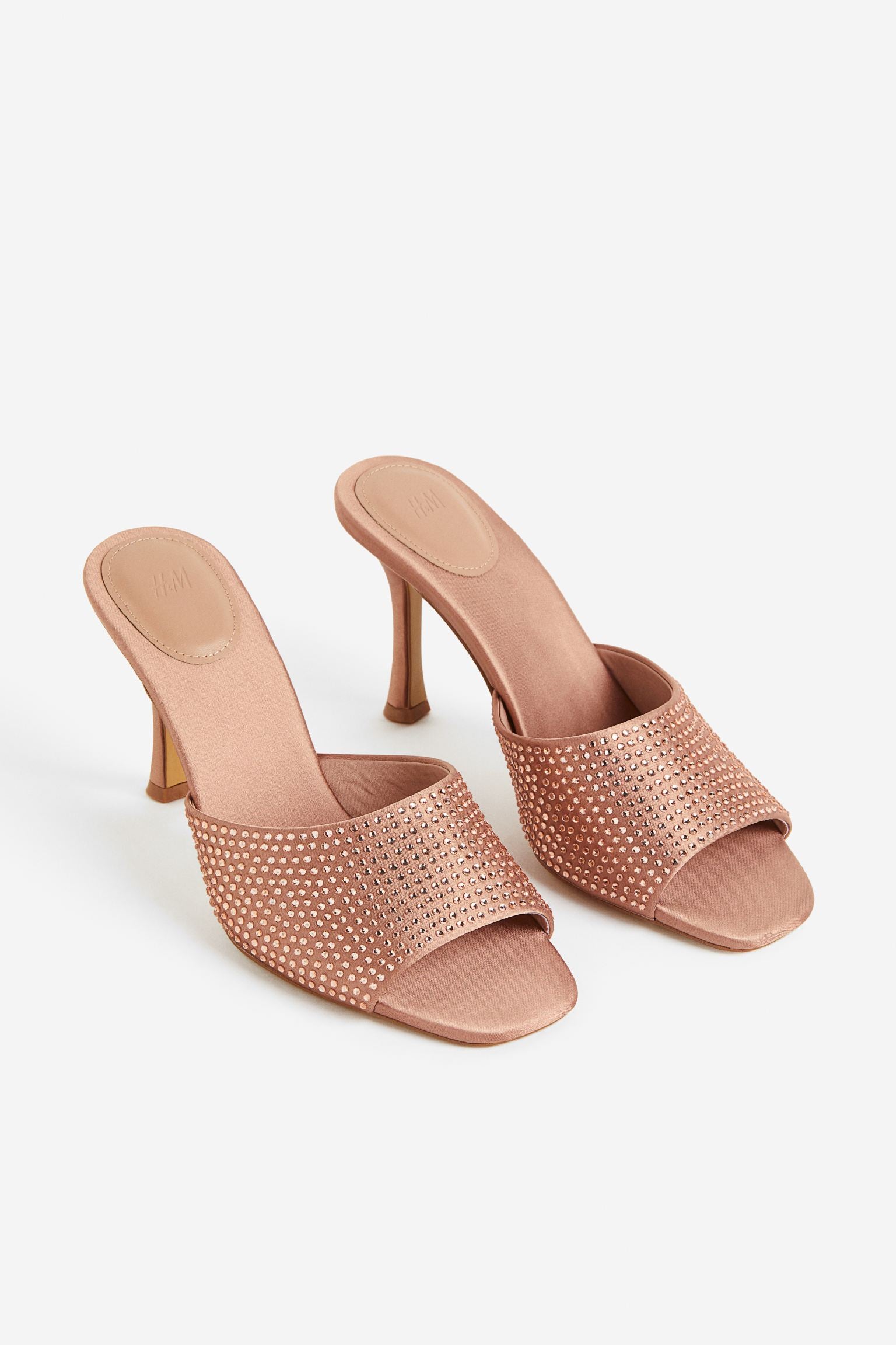 H & M BEIGE RHINESTONE EMBELLISHED MULE
