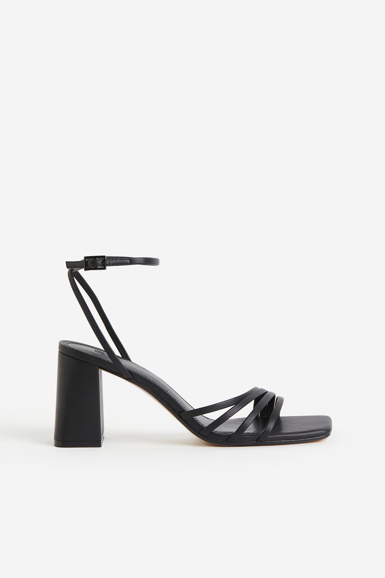 H & M BLACK LEATHER STRAPPY BLOCK HEEL SANDAL