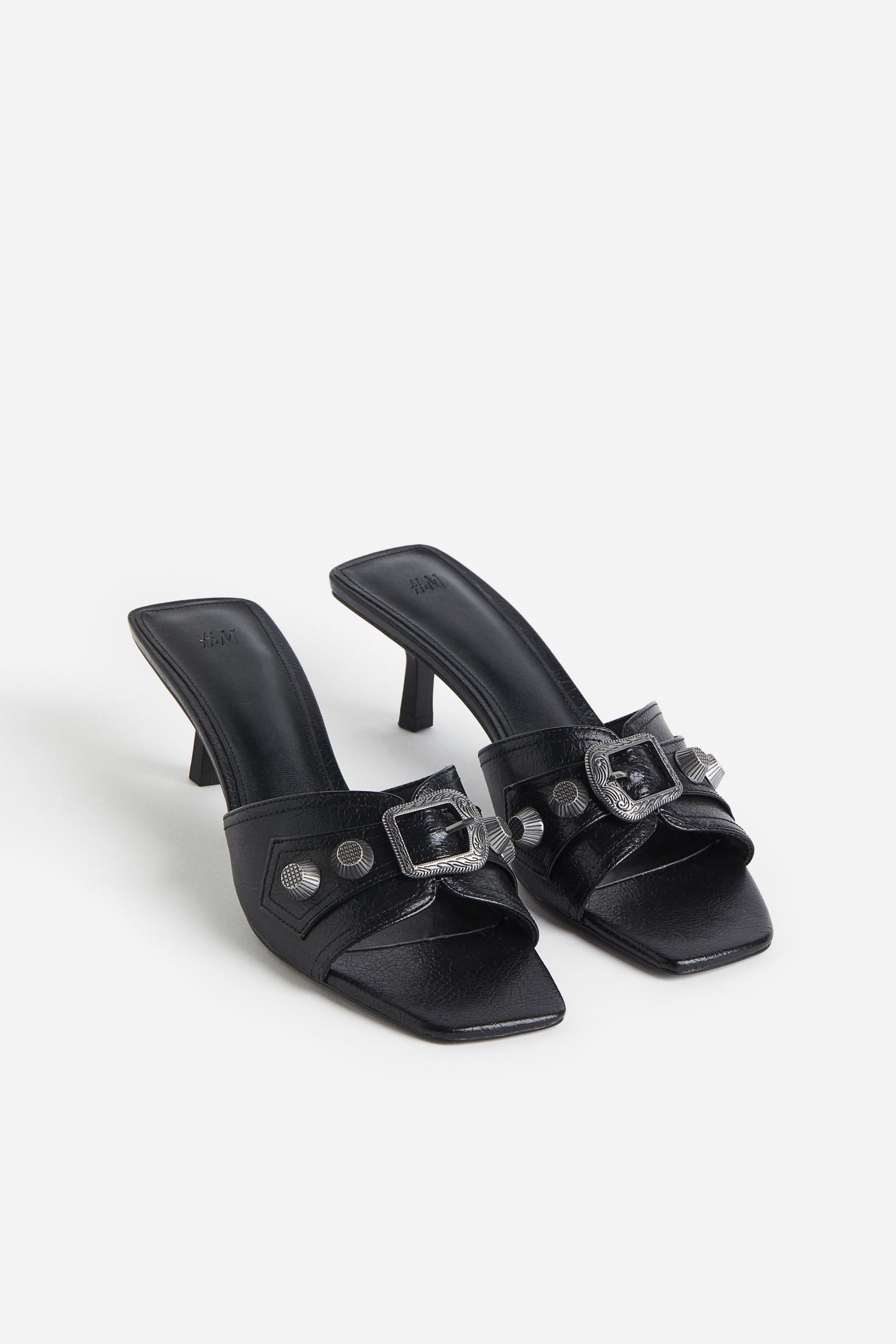 H & M BLACK STUDDED HEELED MULE