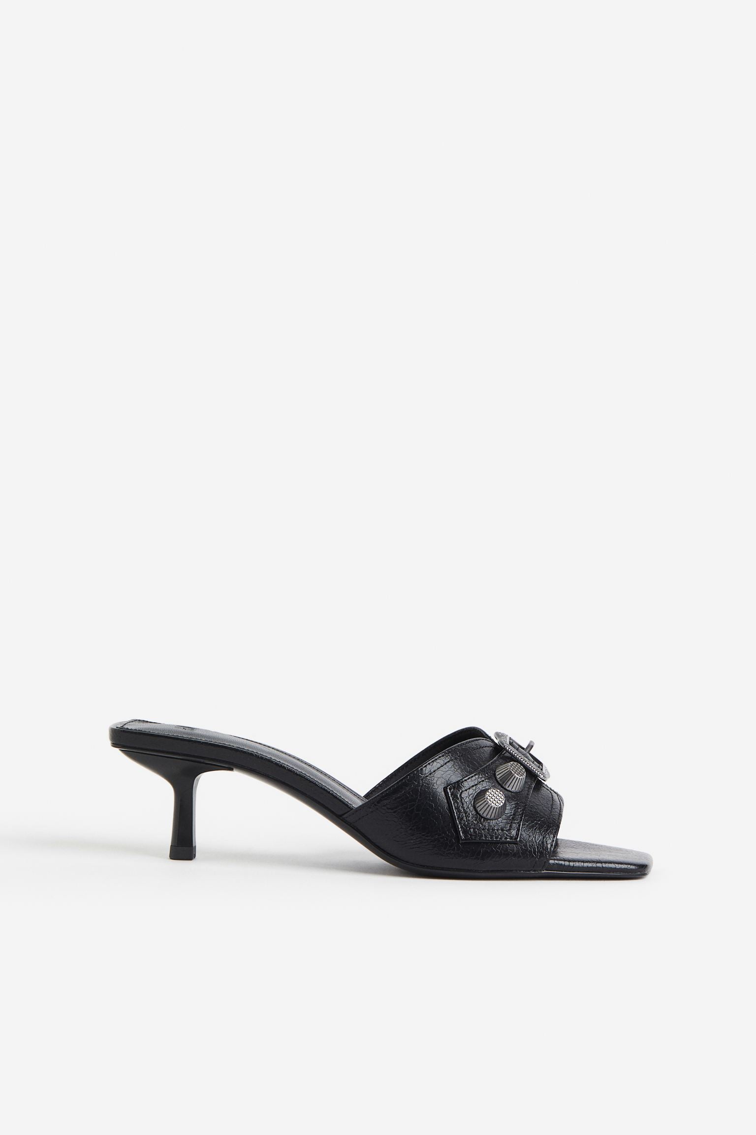 H & M BLACK STUDDED HEELED MULE