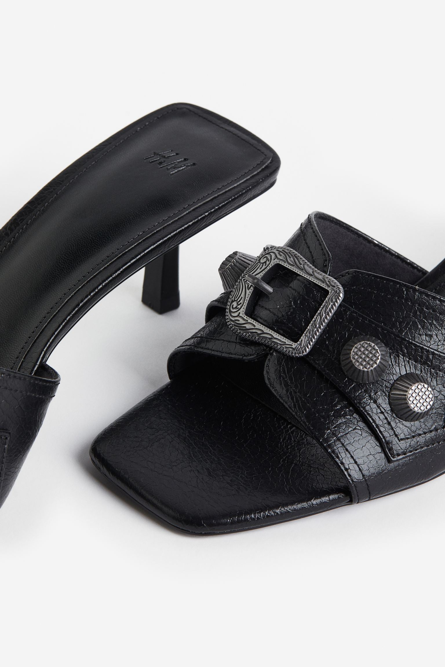H & M BLACK STUDDED HEELED MULE